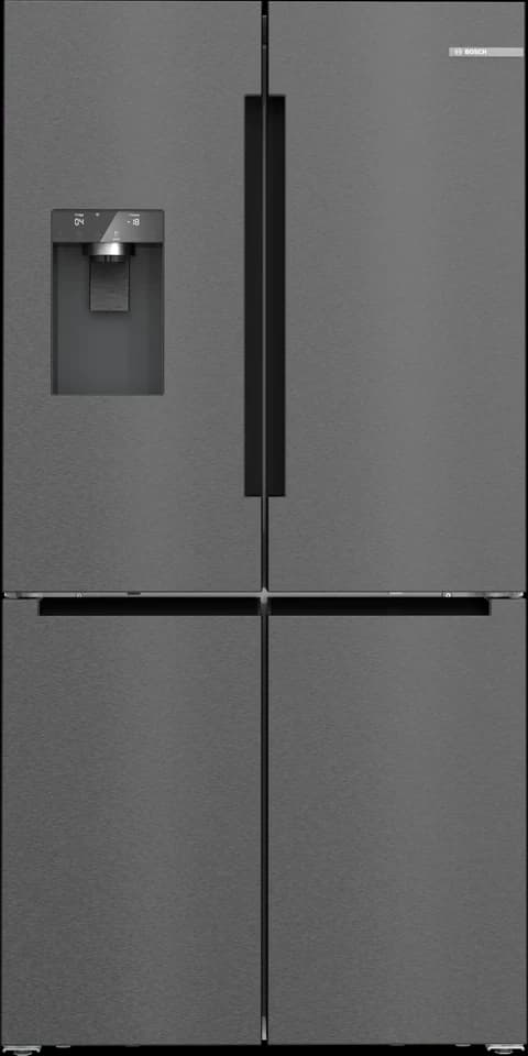 Bosch KFI96AXEA in acciaio nero a porte chiuse con il dispenser sulla porta, fotografia ufficiale