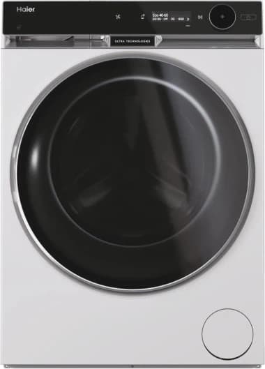 Lavasciuga Haier X Serie 11 HWD120-BD16397EU1 bianca con l’oblò nero dal bordo cromato, fotografia ufficiale