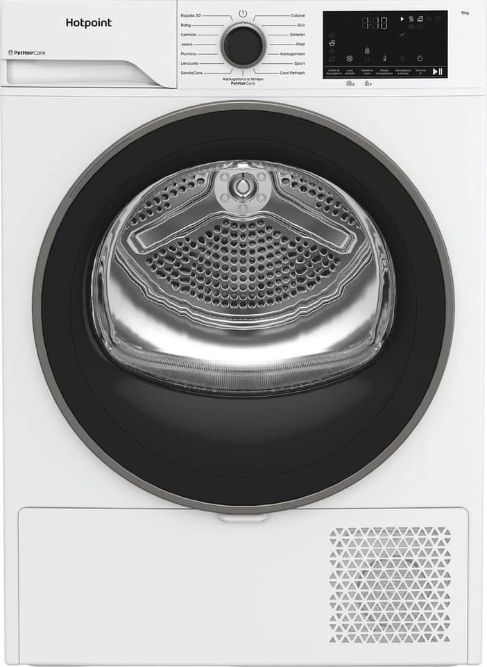 Asciugatrice Hotpoint HPT 93D BS IT bianca con l’oblò chiuso, fotografia ufficiale