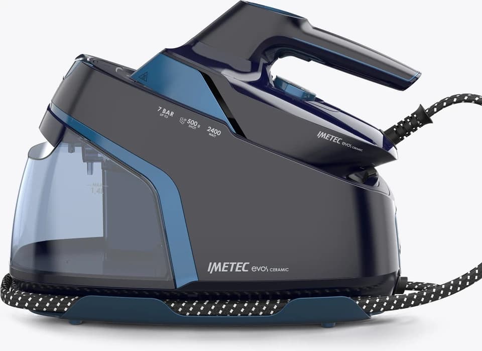 Imetec Evos Ceramic 9039 blu e nero con il ferro sulla caldaia, fotografia ufficiale