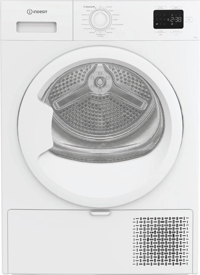 Asciugatrice slim Indesit C YD 83D WW IT bianca con l’oblò bianco e il display digitale, fotografia ufficiale