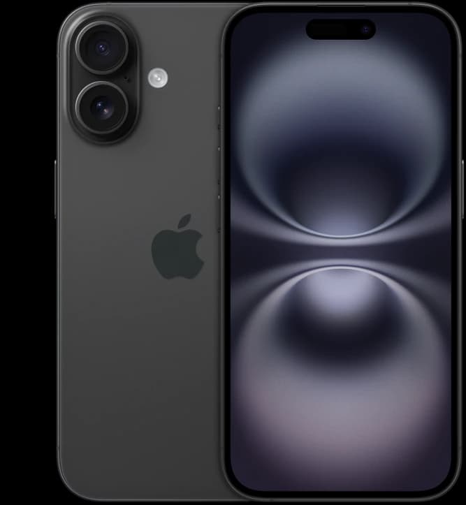 Apple iPhone 16 nero, fotografia ufficiale frontale e posteriore