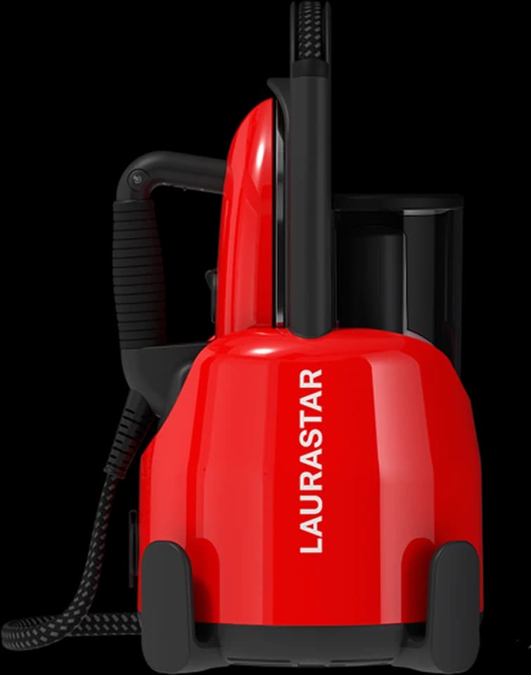 Laurastar Lift Original Red con il ferro agganciato alla caldaia, fotografia ufficiale