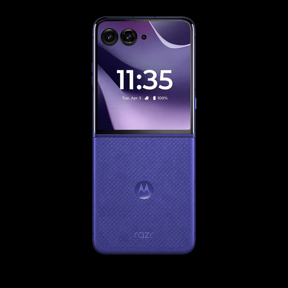 Motorola razr 70 ultra PANTONE Orient Blue chiuso, vista ufficiale con schermo esterno