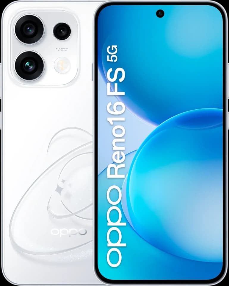 OPPO Reno16 FS 5G Pop White, fotografia ufficiale posteriore e frontale