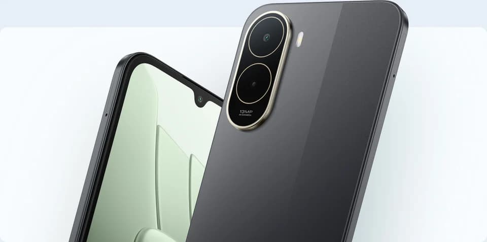 POCO C81 Pro Black, dettaglio ufficiale del fronte e del retro nero