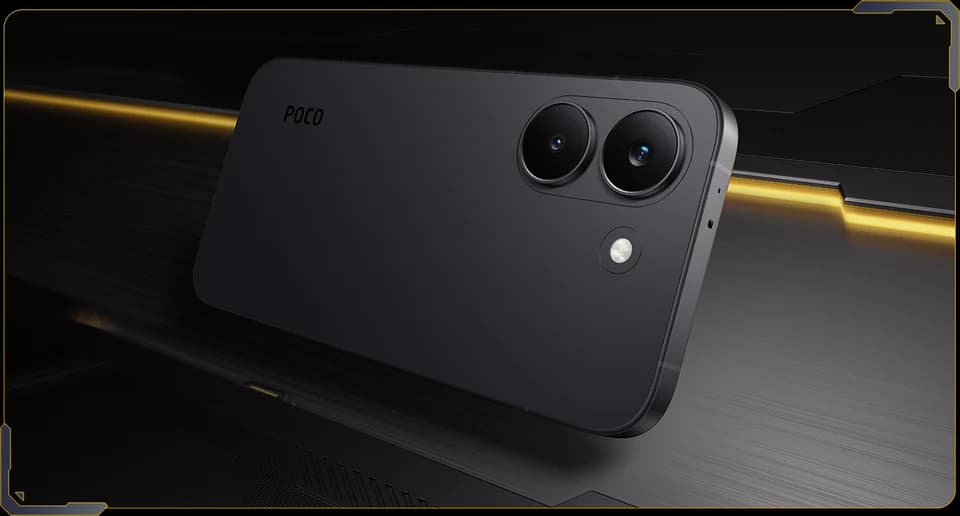 POCO X8 Pro nero, vista posteriore obliqua