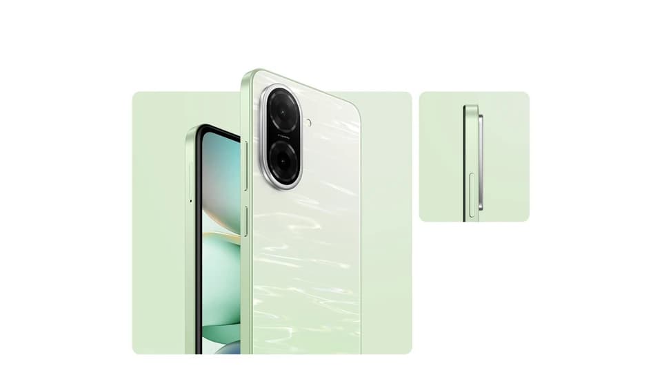 Xiaomi Redmi A5 Lake Green, composizione fotografica ufficiale con retro verde, frontale e profilo