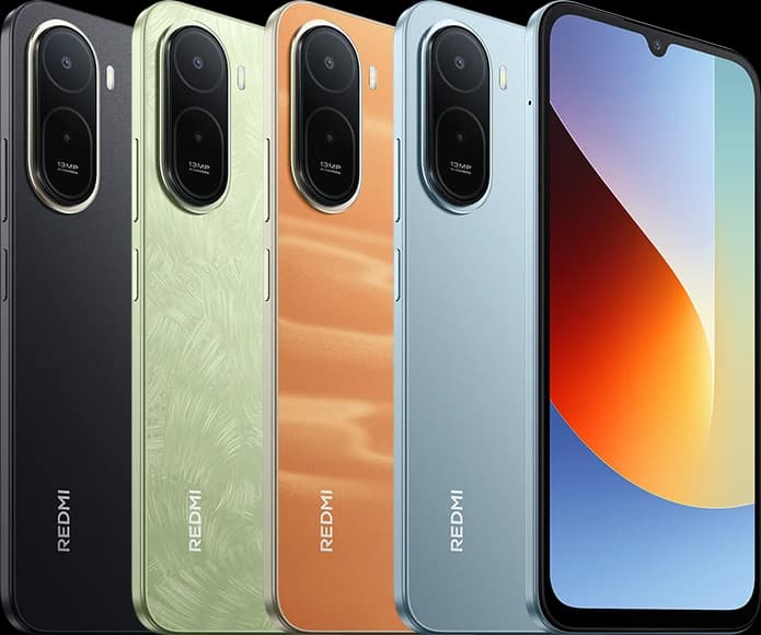 Xiaomi REDMI A7 Pro, fotografia ufficiale della gamma colori con modello nero a sinistra e vista frontale