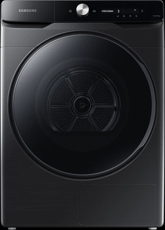Asciugatrice Samsung DV16DG8600BV da 16 kg nera con l’oblò chiuso, fotografia ufficiale