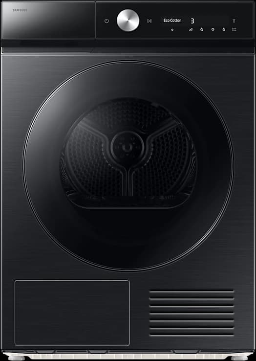 Asciugatrice Samsung Bespoke AI DV90DB8845GB nera con l’oblò chiuso, fotografia ufficiale