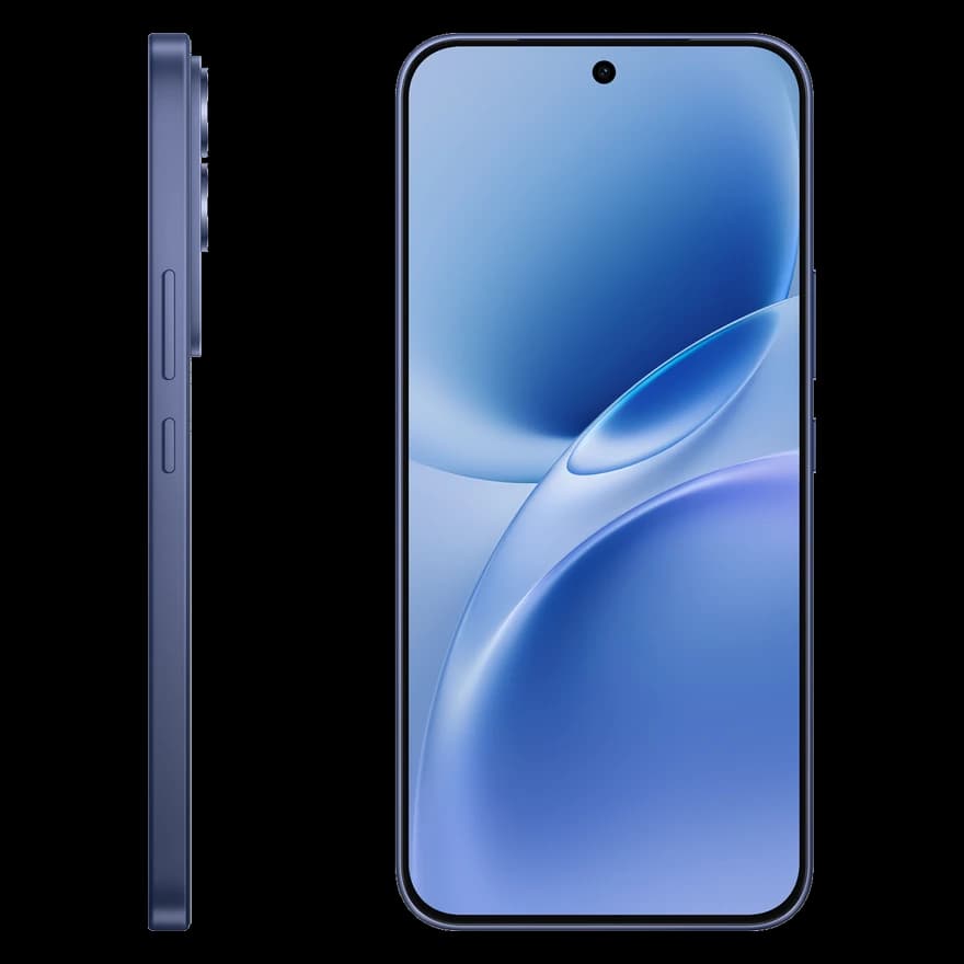 Vivo V70 FE Ocean Blue, fotografia ufficiale laterale e frontale