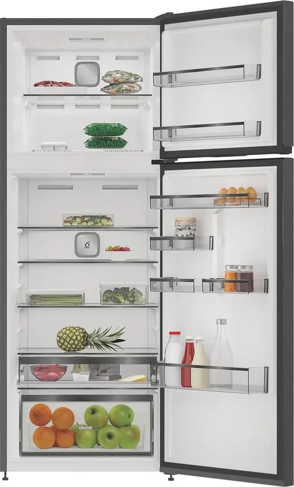 Whirlpool WHD2 6472 X4E con le porte aperte e il congelatore in alto, fotografia ufficiale